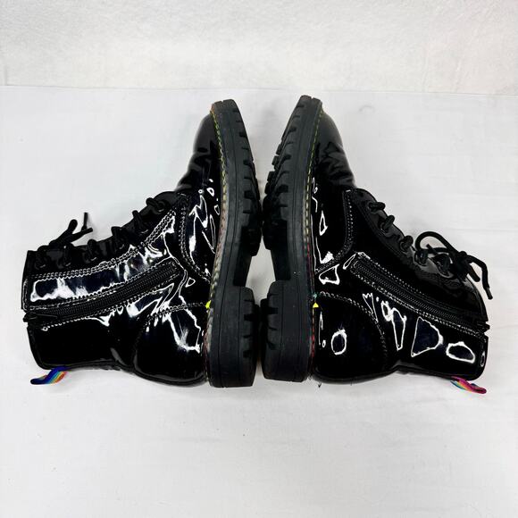 Kurt Geiger Girls Black Patent Leather Birdie Combat Boots Rainbow Accent Size 3 - Picture 6 of 12